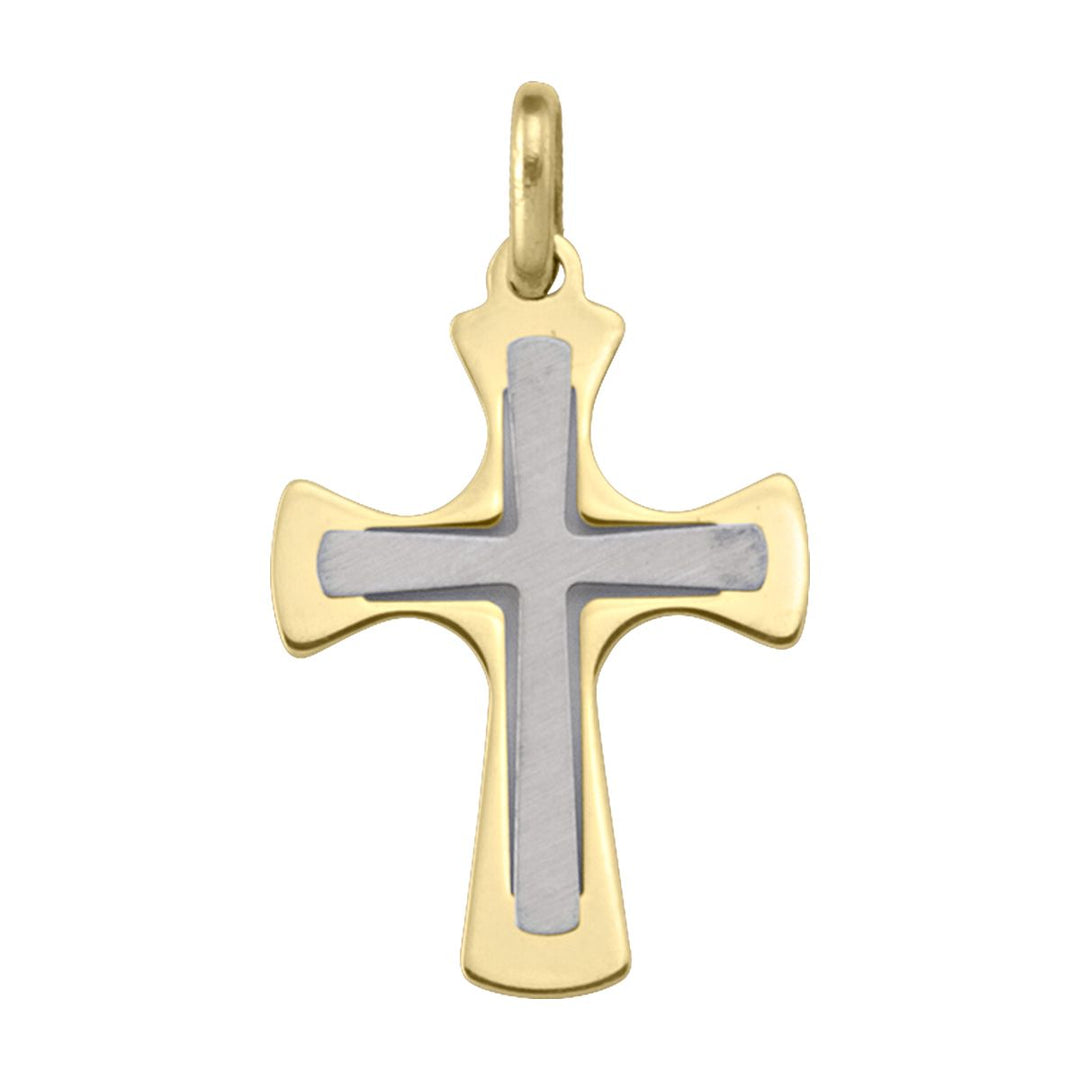 18K Two-Tone Gold Flared Cross Pendant
