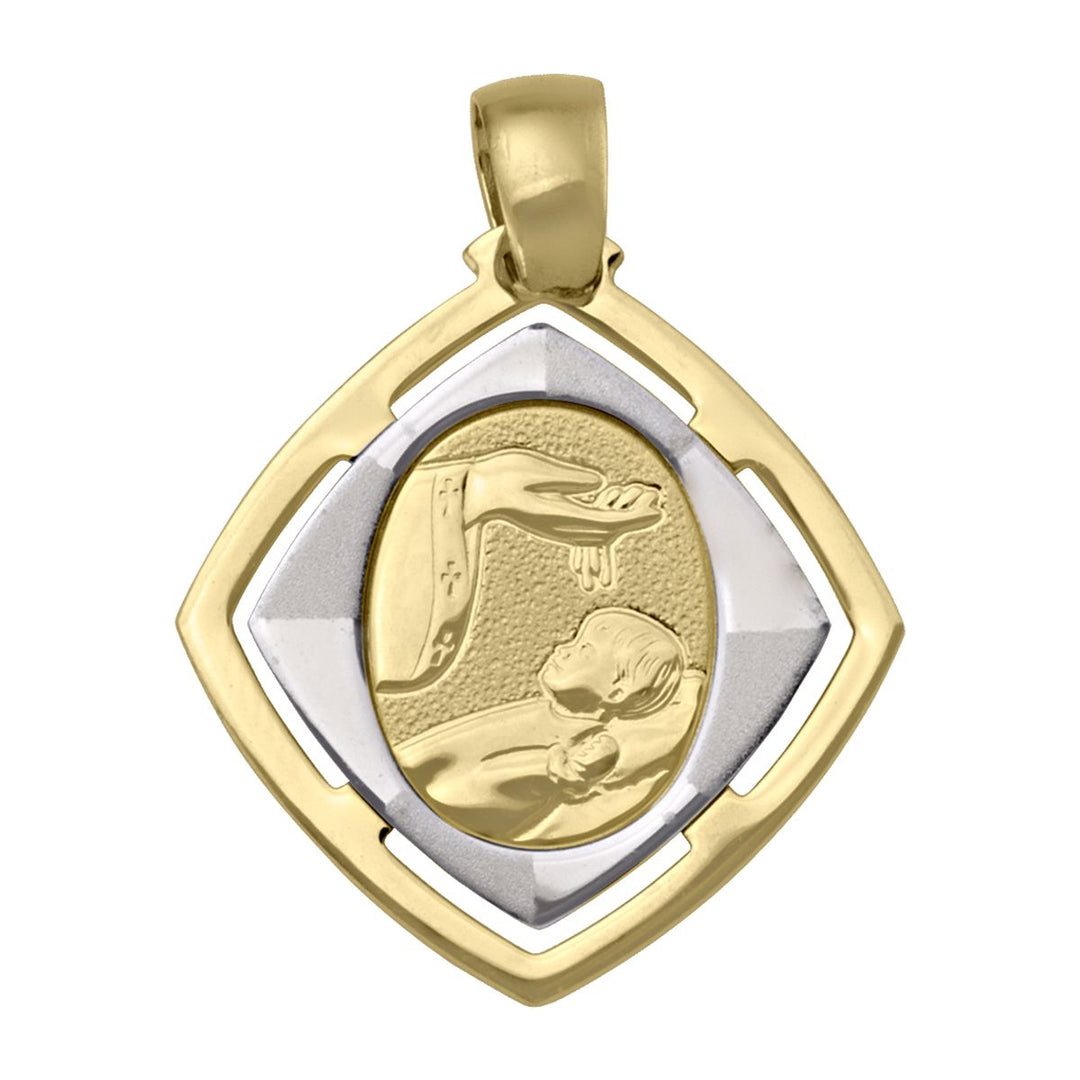 18K Two-Tone Gold Framed Baptism Medal Pendant