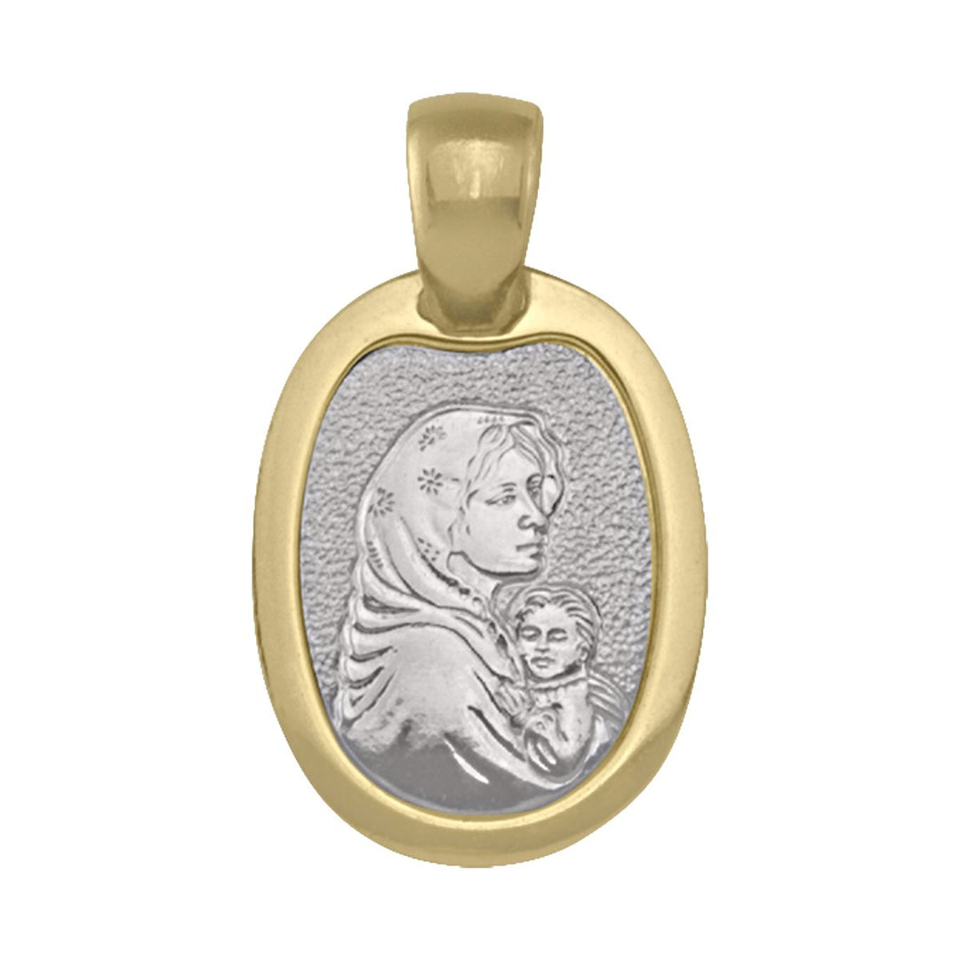 18K Two-Tone Gold Virgin Mary and Child Medal Pendant
