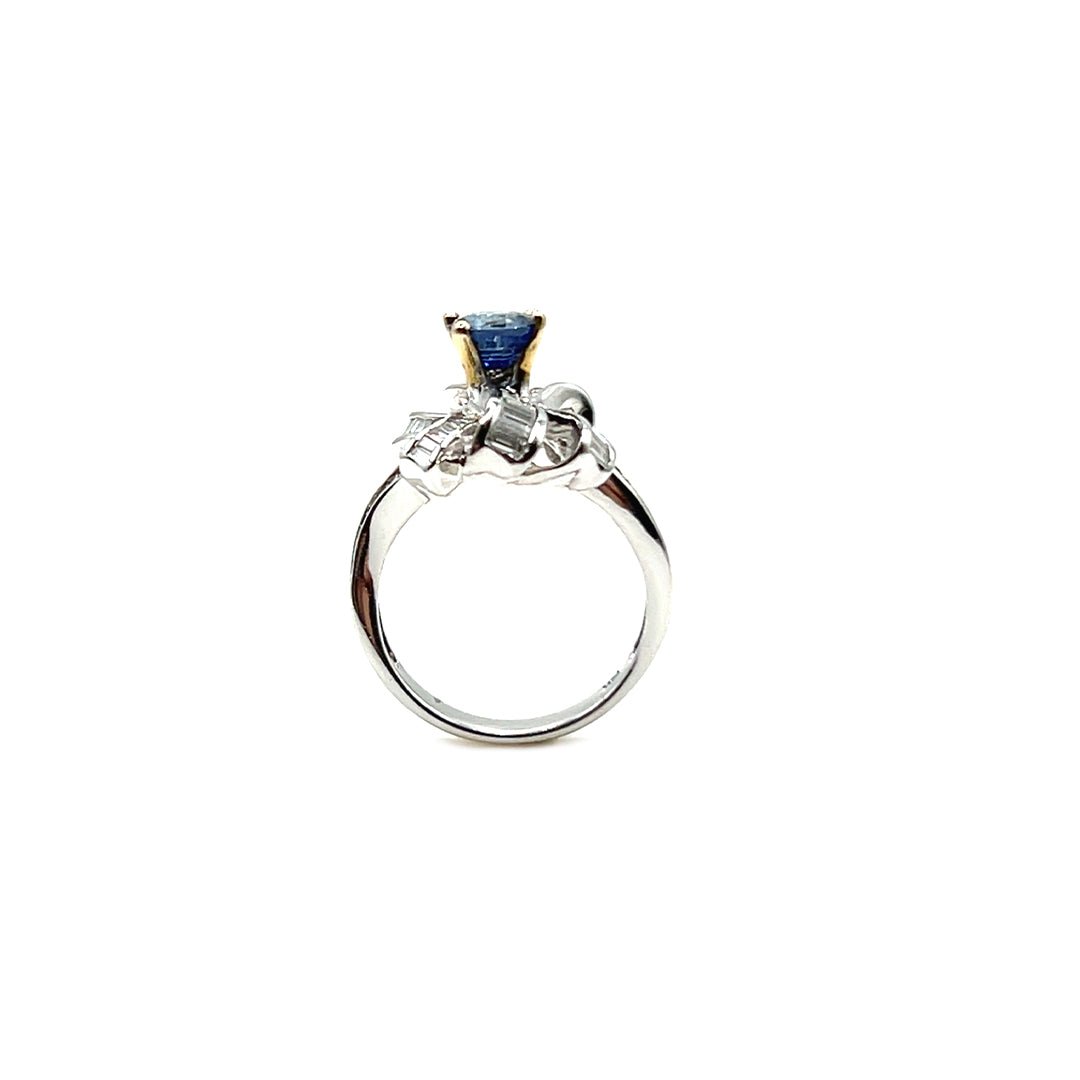 18K White Gold Ceylon Blue Sapphire and Baguette Cut Diamond Ring - Engagement rings - Design Jewellers Edmonton