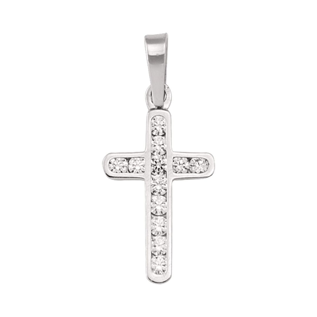 18K White Gold Cubic Zirconia Cross Pendant