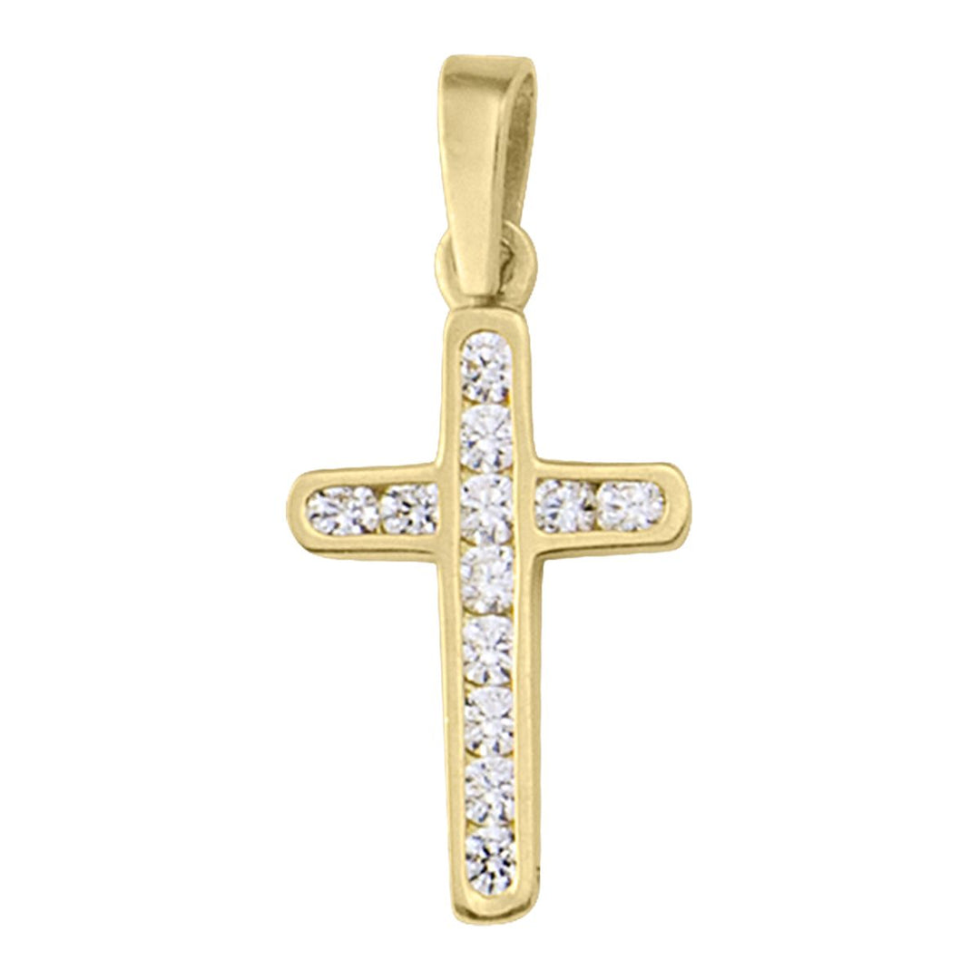 18K Yellow Gold Cubic Zirconia Cross Pendant