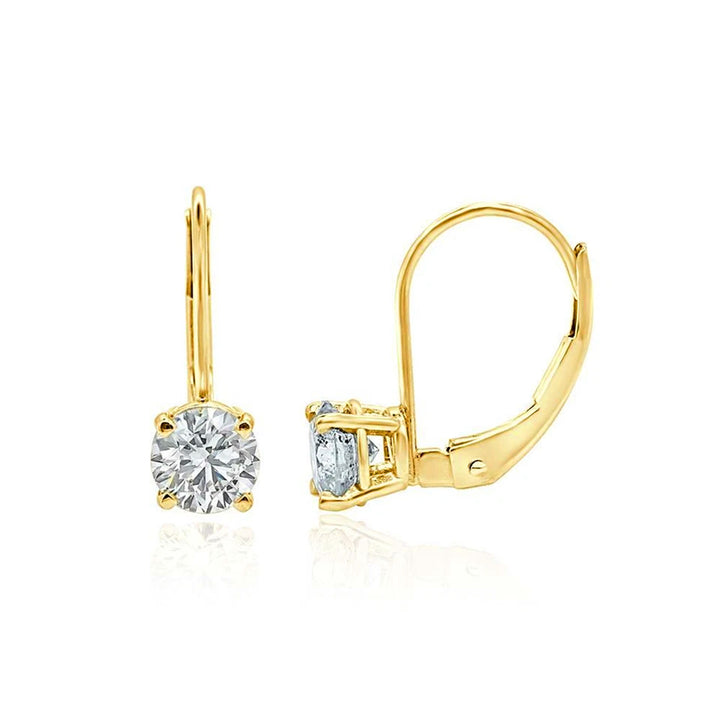 Classic 14K Gold Round Diamond Lever-Back Earrings - View 1