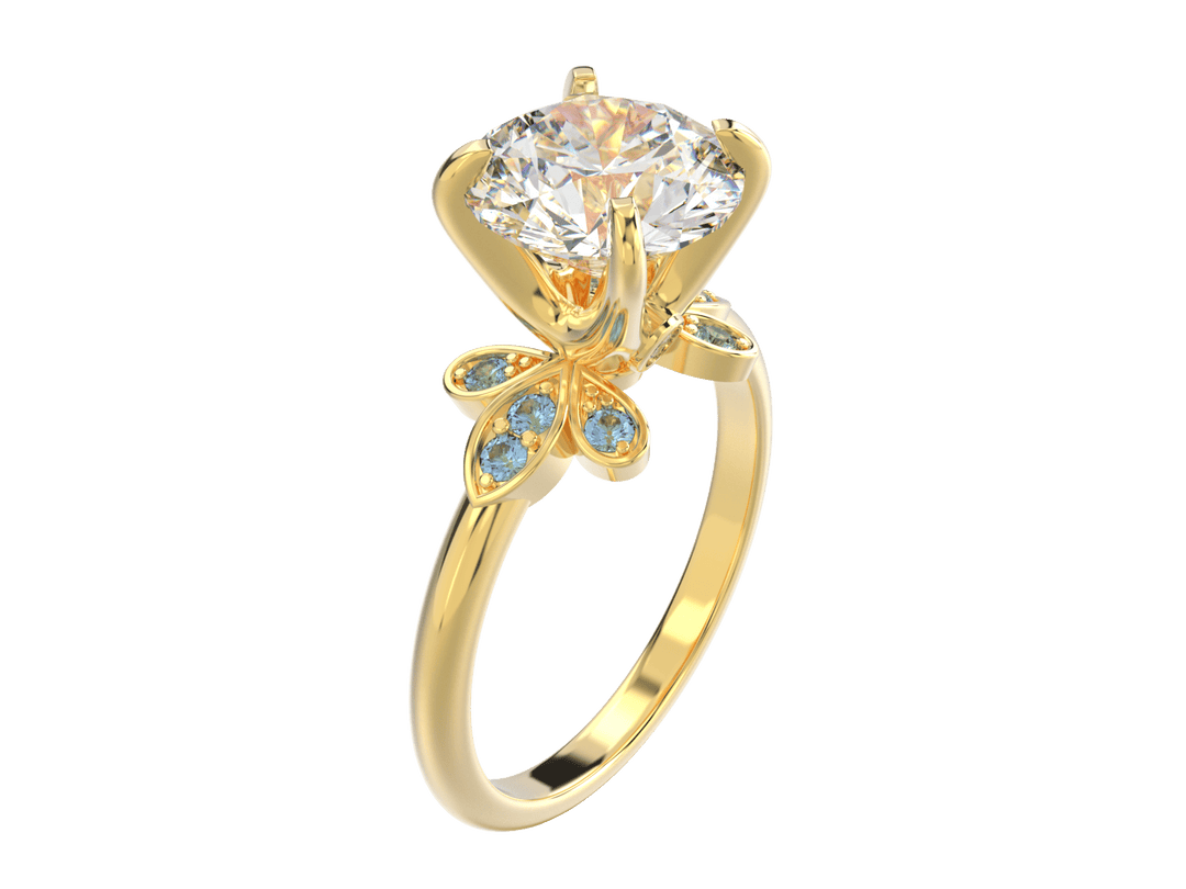 2.00CT 14K Custom Diamond Ring Accented with Floral Designed Blue Topaz Gemstones - Engagement rings - Design Jewellers Edmonton