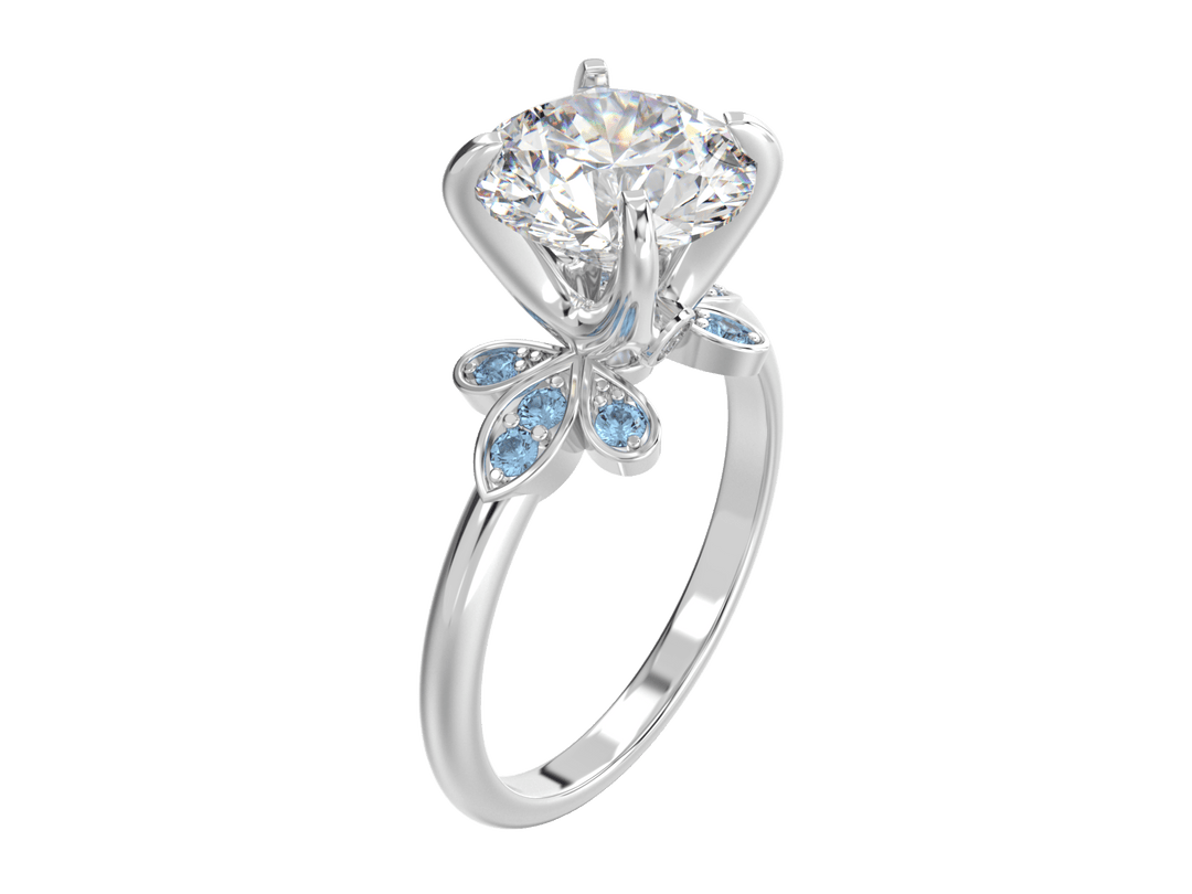 2.00CT 14K Custom Diamond Ring Accented with Floral Designed Blue Topaz Gemstones - Engagement rings - Design Jewellers Edmonton