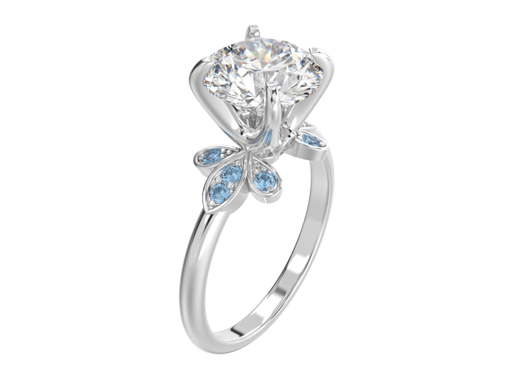 2.00CT 14K Custom Diamond Ring Accented with Floral Designed Blue Topaz Gemstones - Engagement rings - Design Jewellers Edmonton