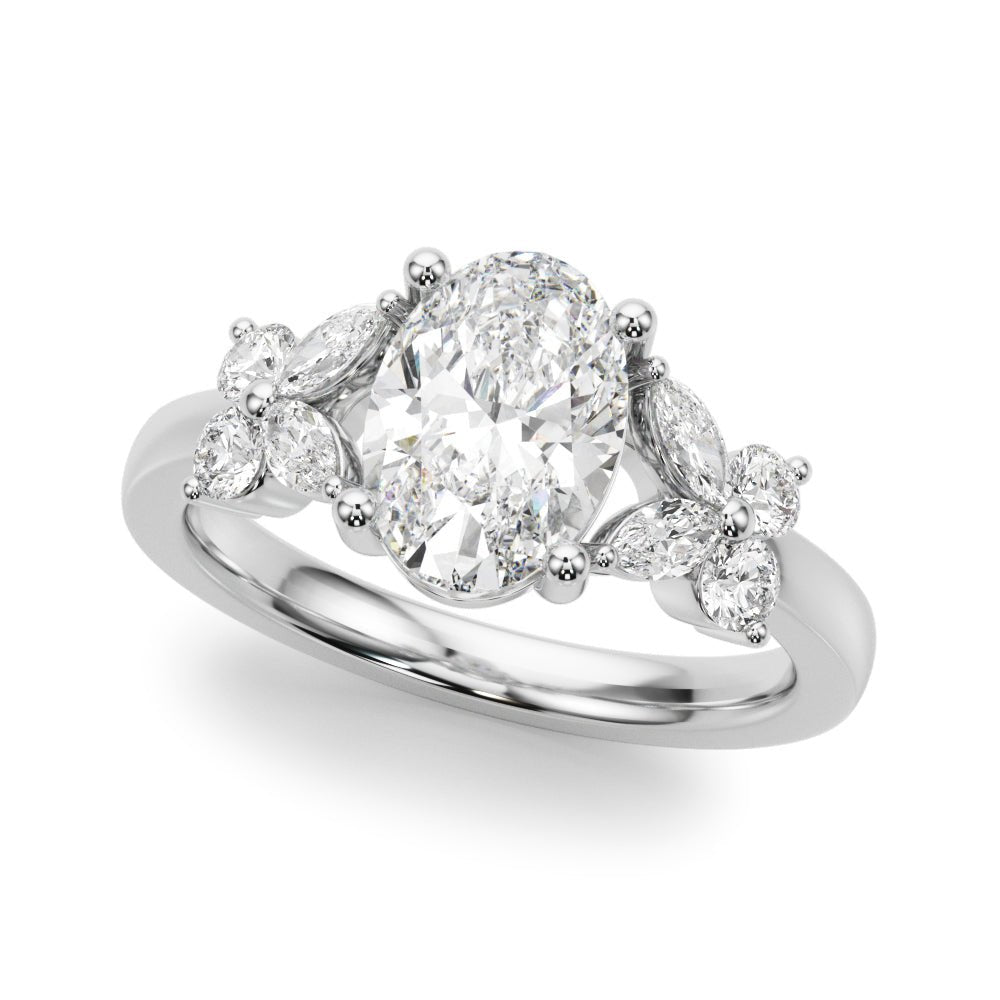 2.00CT 14K  Oval Diamond Ring Accented With Additional Marquise and Round Cut Diamonds