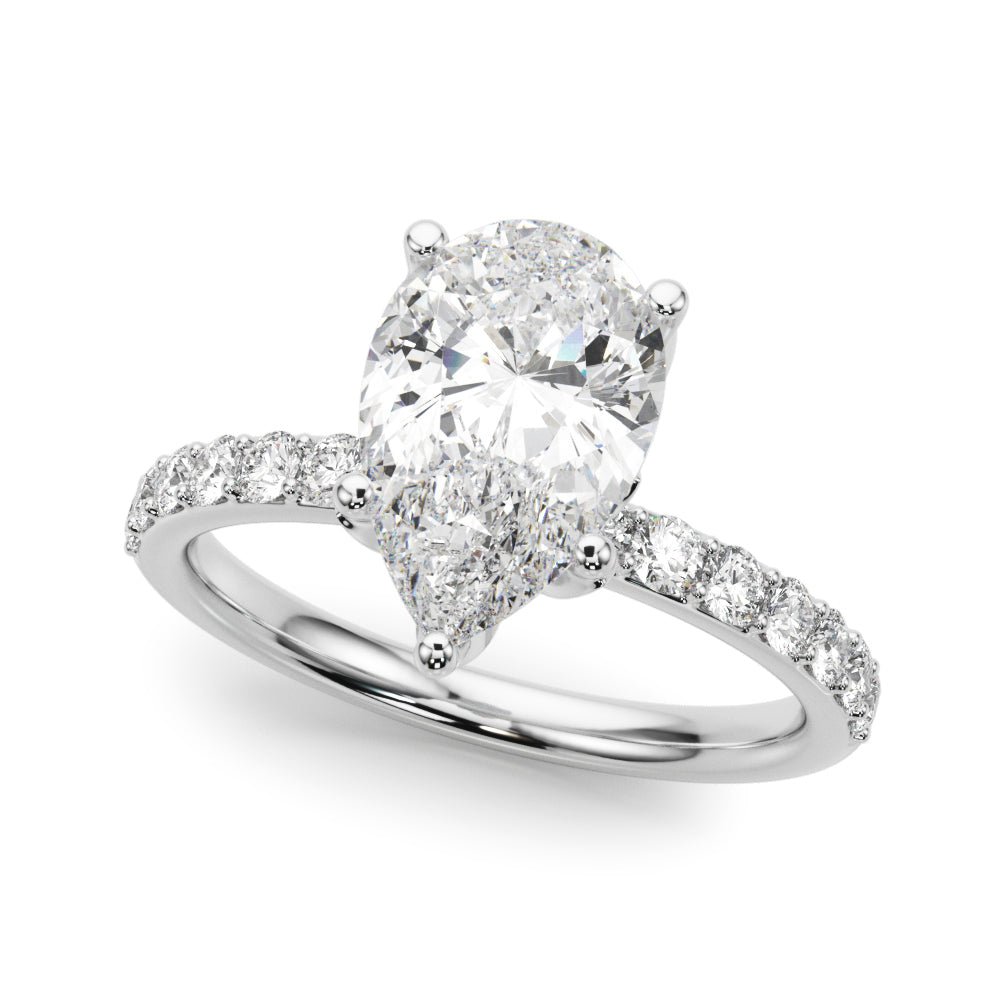 2.00CT 14K  Pear Shape Design Accented by Side Diamonds and Floral Under-Halo