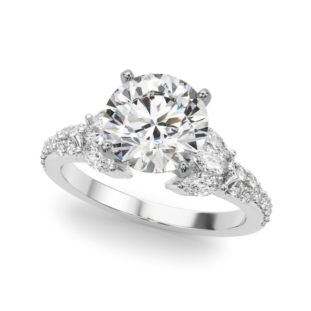 1.00CT 14K  Round Brilliant Cut Diamond Ring Accented With Marquise Cut & Round Diamonds