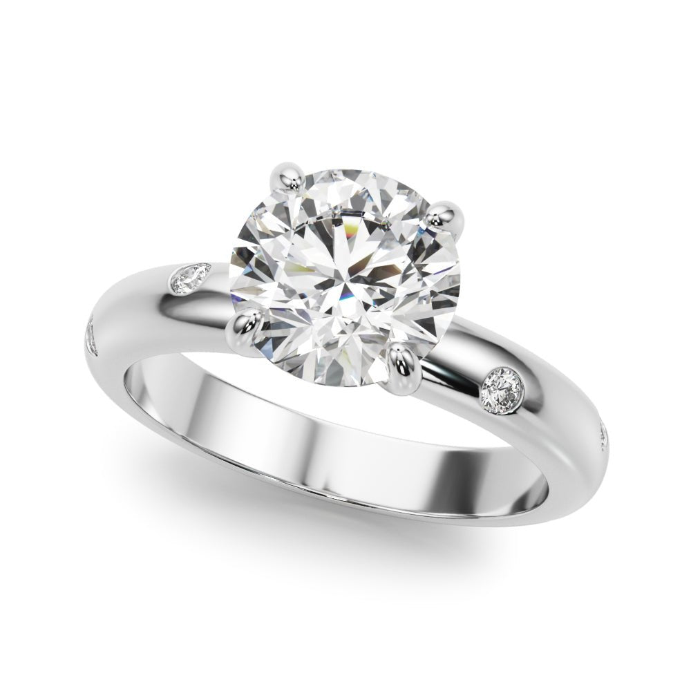 1.00CT 14K  Round Brilliant Cut Solitaire Ring with Gypsy Set Side Diamonds