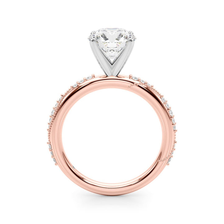 2.00CT 14K Round Brilliant Diamond Ring with Side Diamonds and Millgrain Accent Design - Engagement rings - Design Jewellers Edmonton