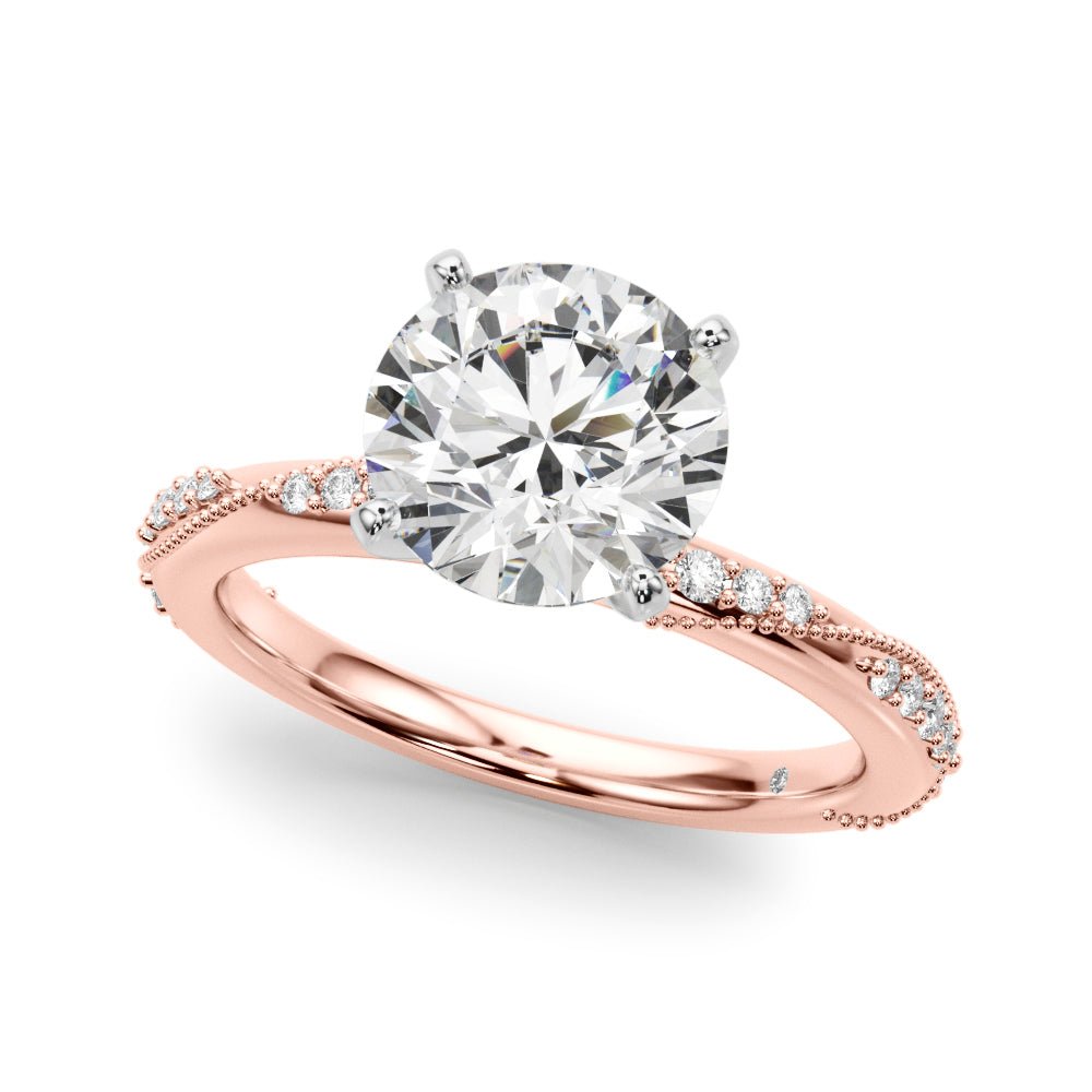 2.00CT 14K Round Brilliant Diamond Ring with Side Diamonds and Millgrain Accent Design - Engagement rings - Design Jewellers Edmonton