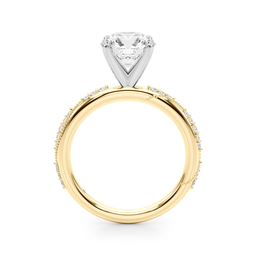 2.00CT 14K Round Brilliant Diamond Ring with Side Diamonds and Millgrain Accent Design - Engagement rings - Design Jewellers Edmonton