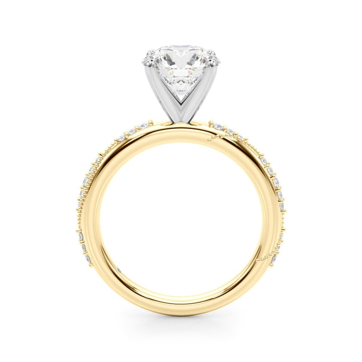 2.00CT 14K Round Brilliant Diamond Ring with Side Diamonds and Millgrain Accent Design - Engagement rings - Design Jewellers Edmonton