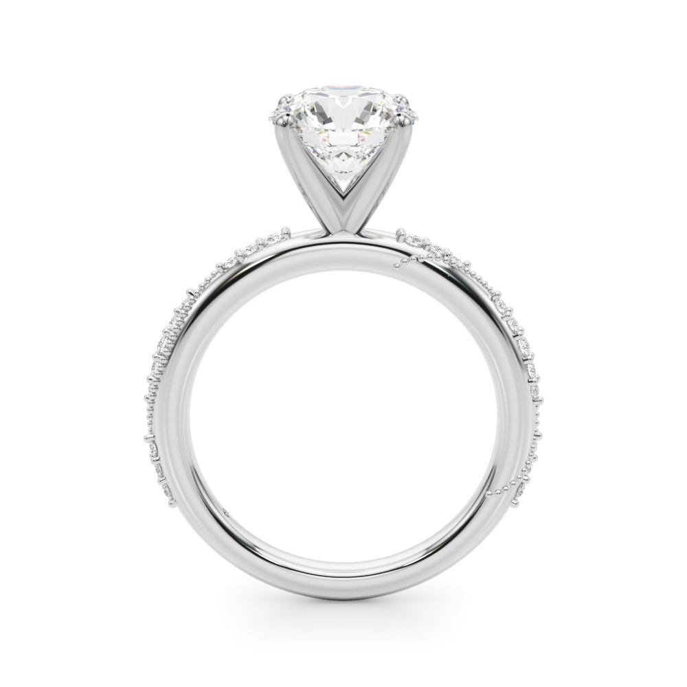 2.00CT 14K Round Brilliant Diamond Ring with Side Diamonds and Millgrain Accent Design - Engagement rings - Design Jewellers Edmonton