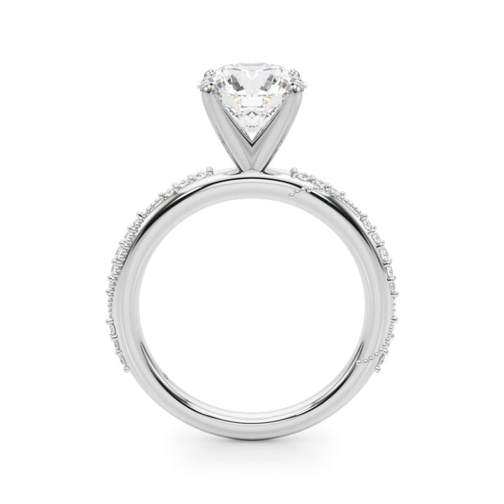 2.00CT 14K Round Brilliant Diamond Ring with Side Diamonds and Millgrain Accent Design - Engagement rings - Design Jewellers Edmonton