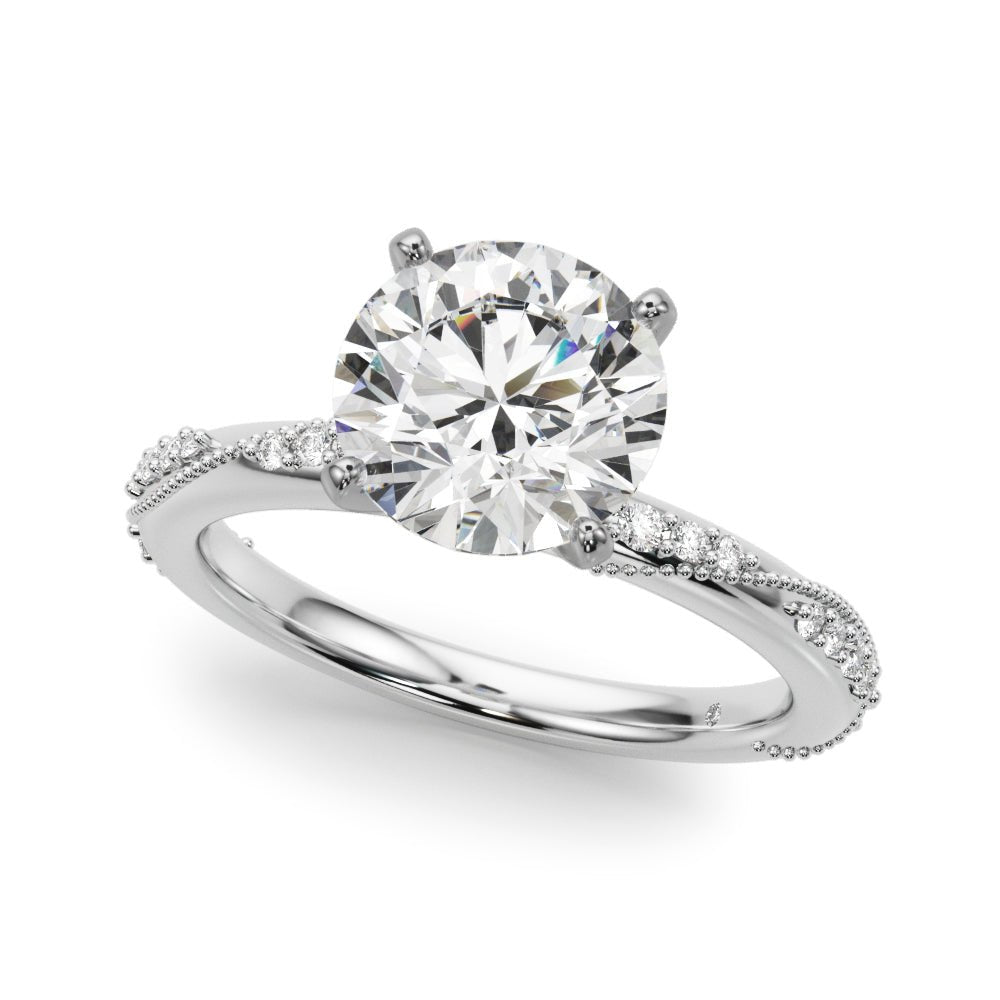 1.00CT 14K  Round Brilliant Diamond Ring with Side Diamonds and Millgrain Accent Design