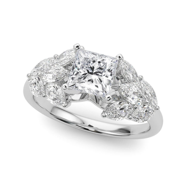 2.00ct.Princess Cut Engagement Ring With Marquise Cut Diamonds - Luxury Rings - Design Jewellers Edmonton