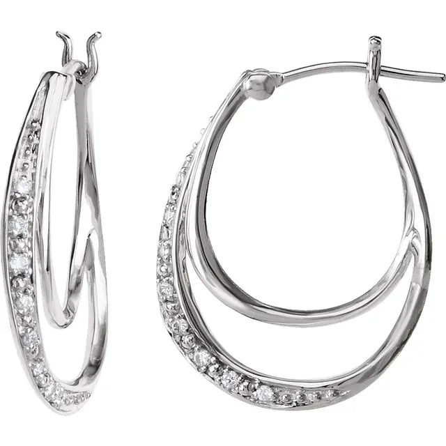 14K Gold Diamond Double Hoop Earrings