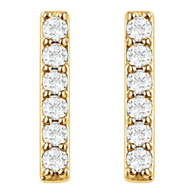 14K Gold Bar Shape Diamond Stud Earrings - View 2