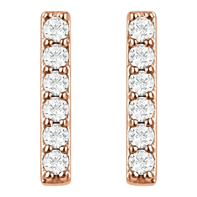14K Gold Bar Shape Diamond Stud Earrings - View 4