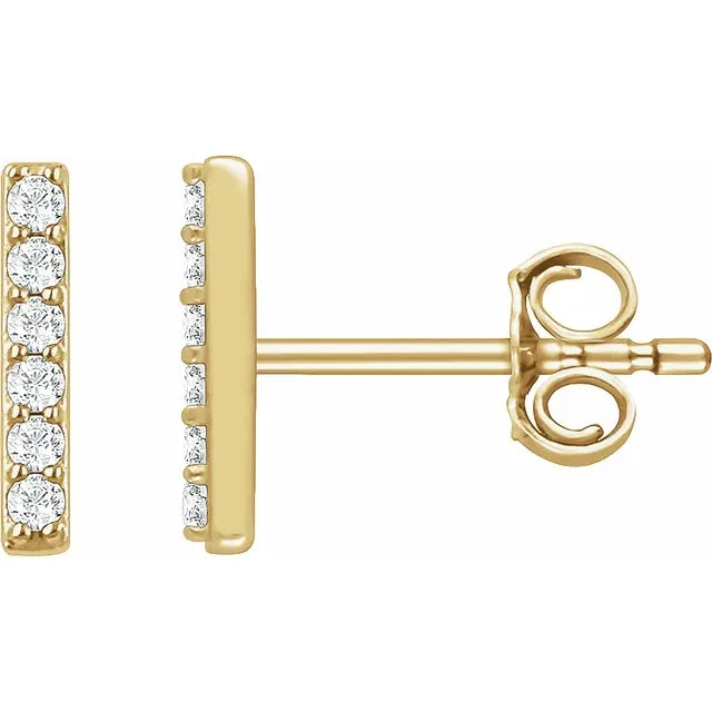 14K Gold Bar Shape Diamond Stud Earrings - View 3