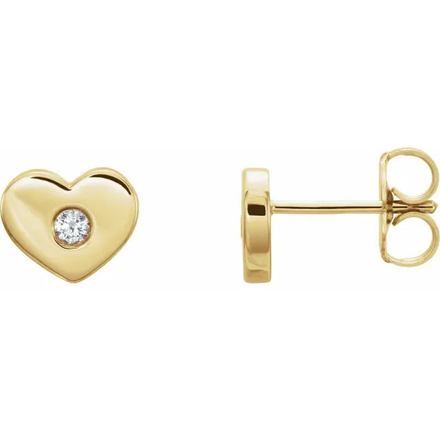 14K Gold Polished Heart Diamond Stud Earrings - View 1