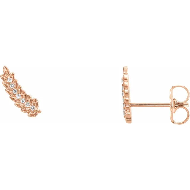 14K Gold Diamond Leaf Ear Climbers Earring Design - View 2