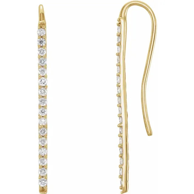 14K Gold Diamond Pave Linear Drop Earrings - View 1