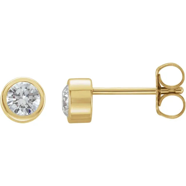 Classic 14K Gold Round Diamond Bezel Set Stud Earrings - View 1