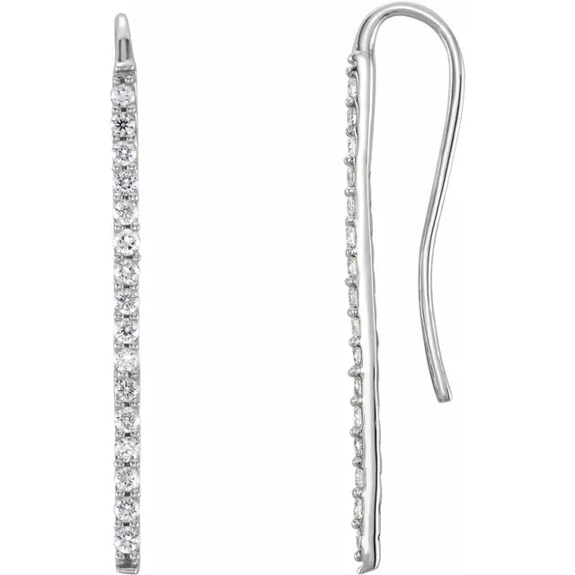 14K Gold Diamond Pave Linear Drop Earrings