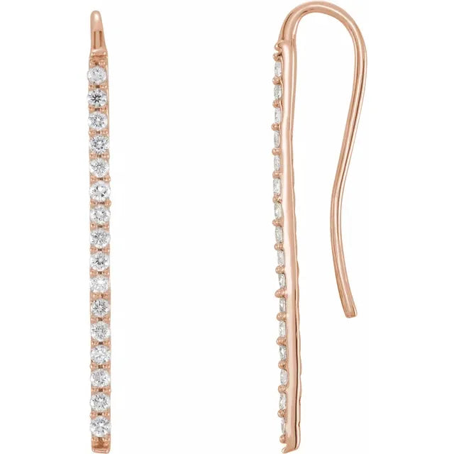 14K Gold Diamond Pave Linear Drop Earrings - View 2