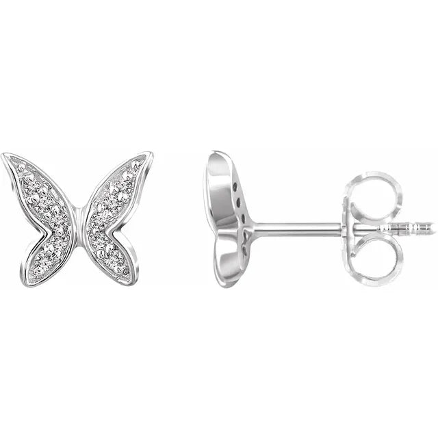 14K Gold Diamond Butterfly Stud Earrings