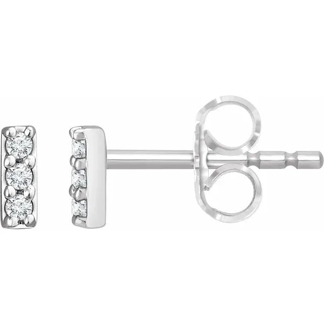 14K Gold Three Stone Diamond Bar Stud Earrings - View 1