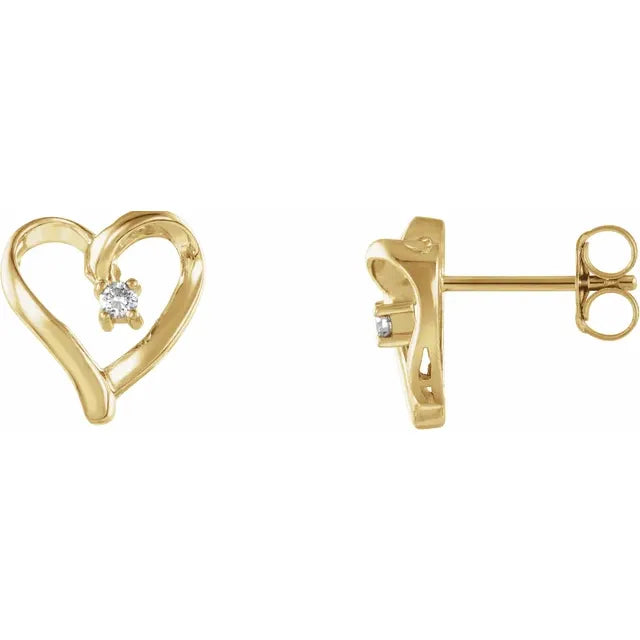 14K Gold Open Heart Diamond Stud Earrings - View 1