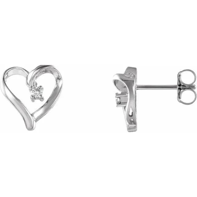 14K Gold Open Heart Diamond Stud Earrings