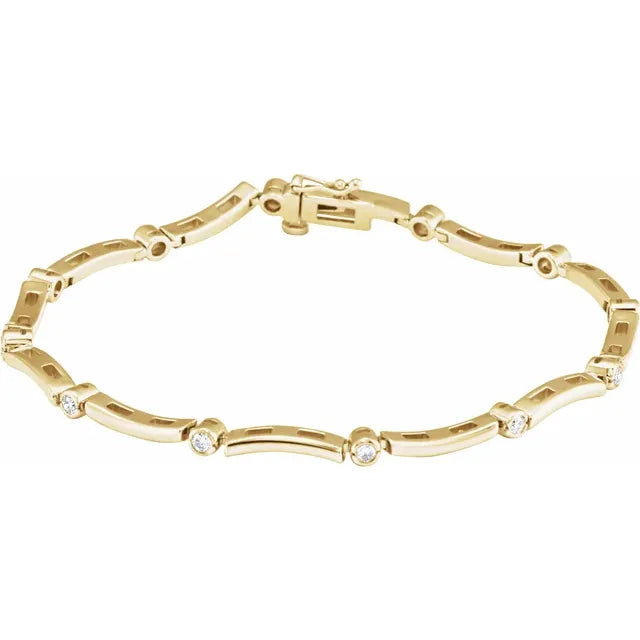 14K Gold Diamond Accent Curved Link Bracelet - View 1