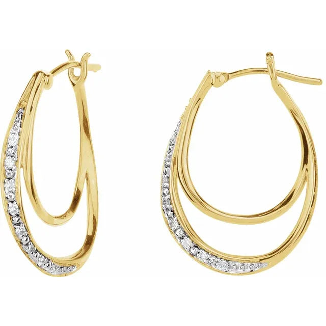 14K Gold Diamond Double Hoop Earrings - View 1