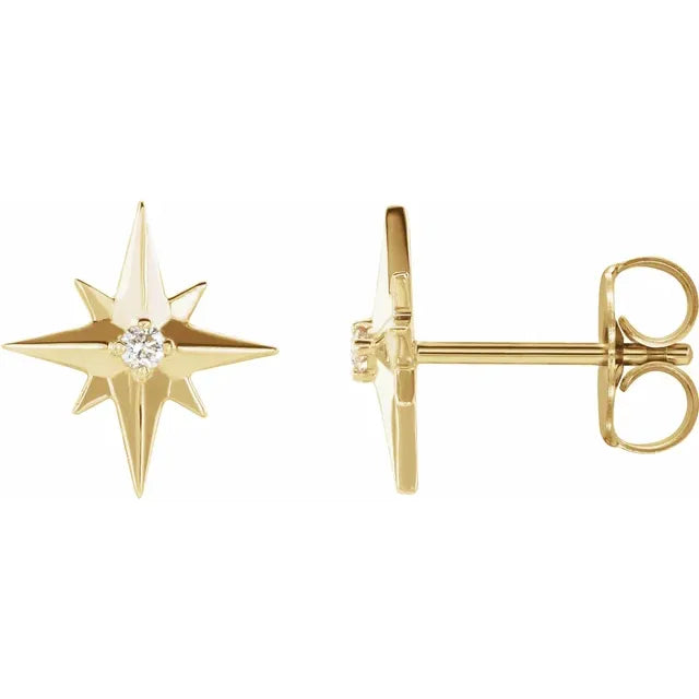 14K Gold Diamond Star Stud Earrings - View 1