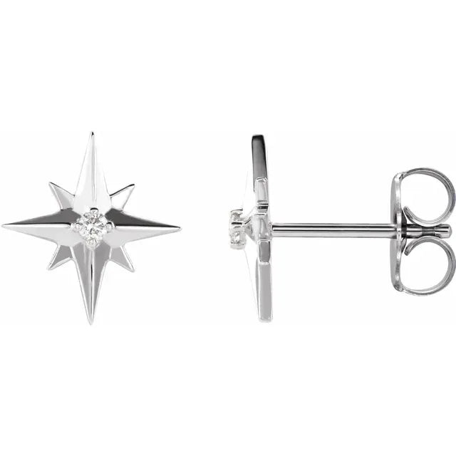 14K Gold Diamond Star Stud Earrings