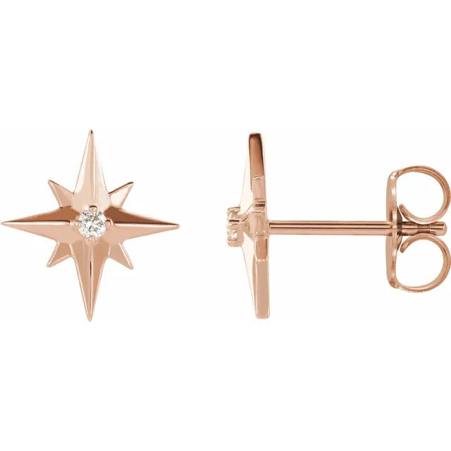 14K Gold Diamond Star Stud Earrings - View 2