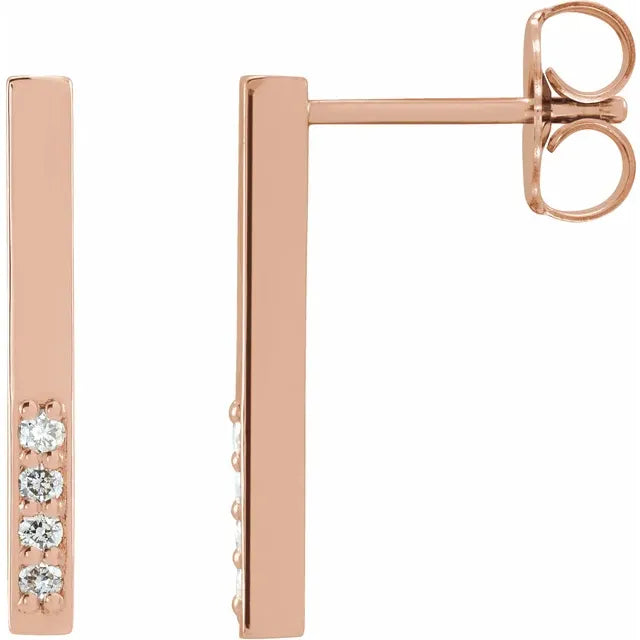 14K Gold Diamond Accent Bar Stud Earrings - View 2