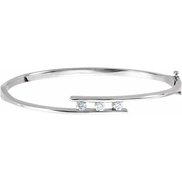 14K Gold Three-Stone Bypass Diamond Bangle