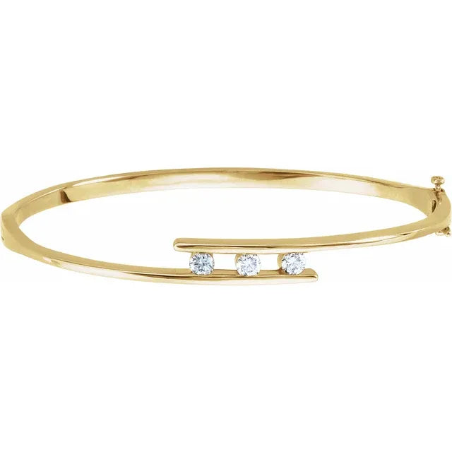 14K Gold Three-Stone Bypass Diamond Bangle - View 1