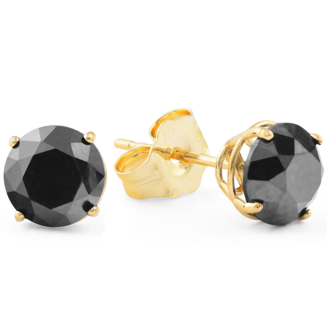 Classic 14K Gold Round Black Diamond Stud Earrings - View 1