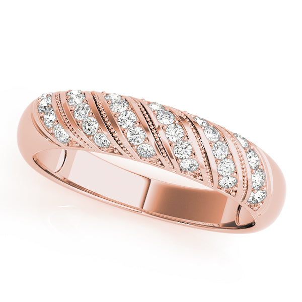 0.25CTW 14K  Gold Rounded Design Gold Band With Set In Multi Rows Of Diamonds