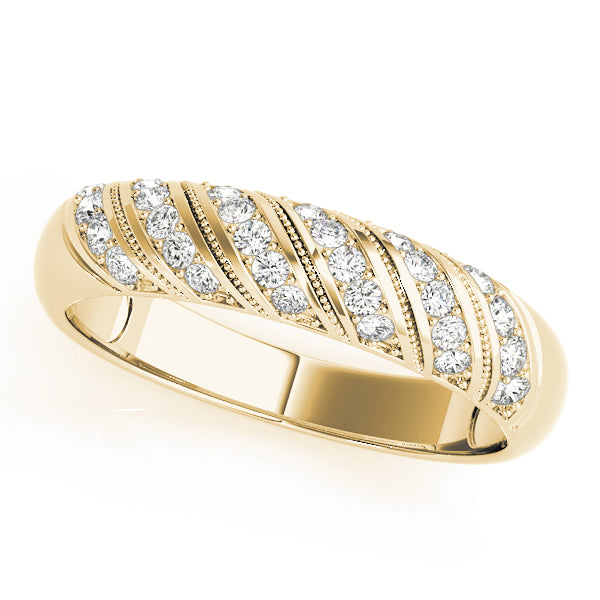 0.25CTW 14K  Gold Rounded Design Gold Band With Set In Multi Rows Of Diamonds