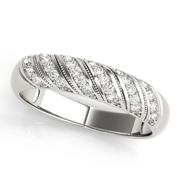 0.25CTW 14K  Gold Rounded Design Gold Band With Set In Multi Rows Of Diamonds
