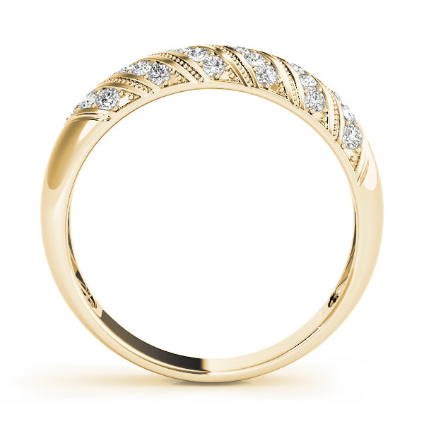 0.25CTW 14K  Gold Rounded Design Gold Band With Set In Multi Rows Of Diamonds
