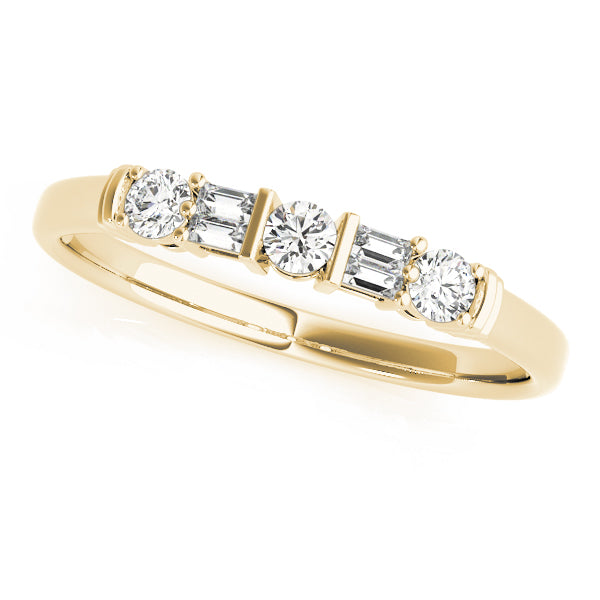 0.20CTW 14K  Gold Bar Set Baguette and Round Brilliant Cut Diamond Band Design